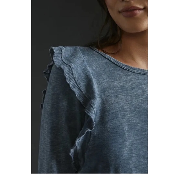 Anthropologie Eri + Ali Washed Ruffle Long Sleeve Top - Picture 3 of 4